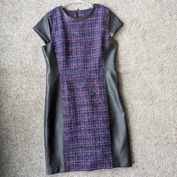 Elie Tahari | Dresses | Elie Tahari Tweed Vegan Leather Panel Dress 2 |  Poshmark